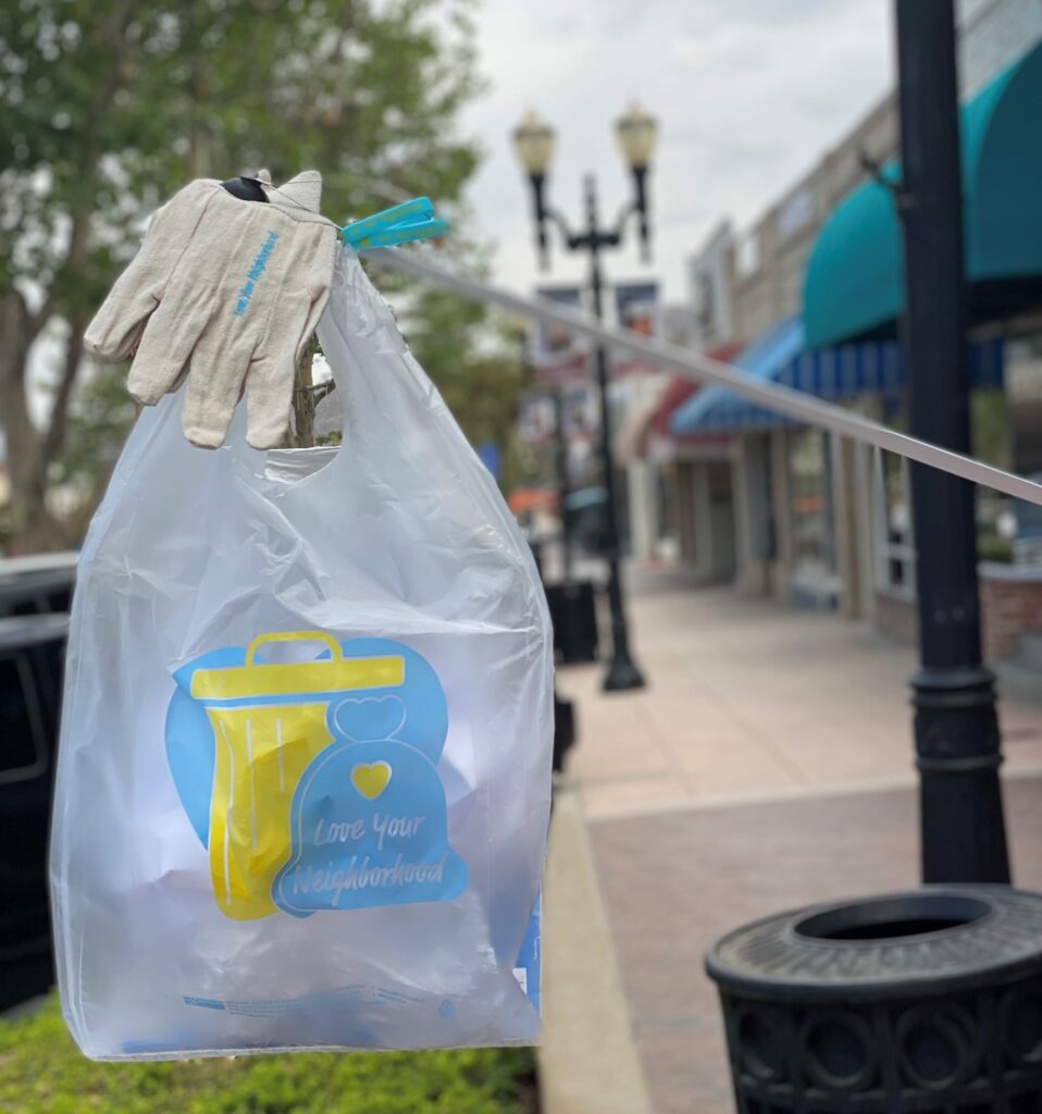 water in plastic bag with gloves